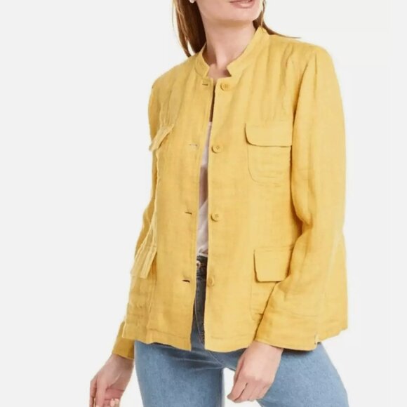 Eileen Fisher‎ Medium M Mustard Yellow 100% Organic Linen Button Front Jacket - Picture 1 of 5